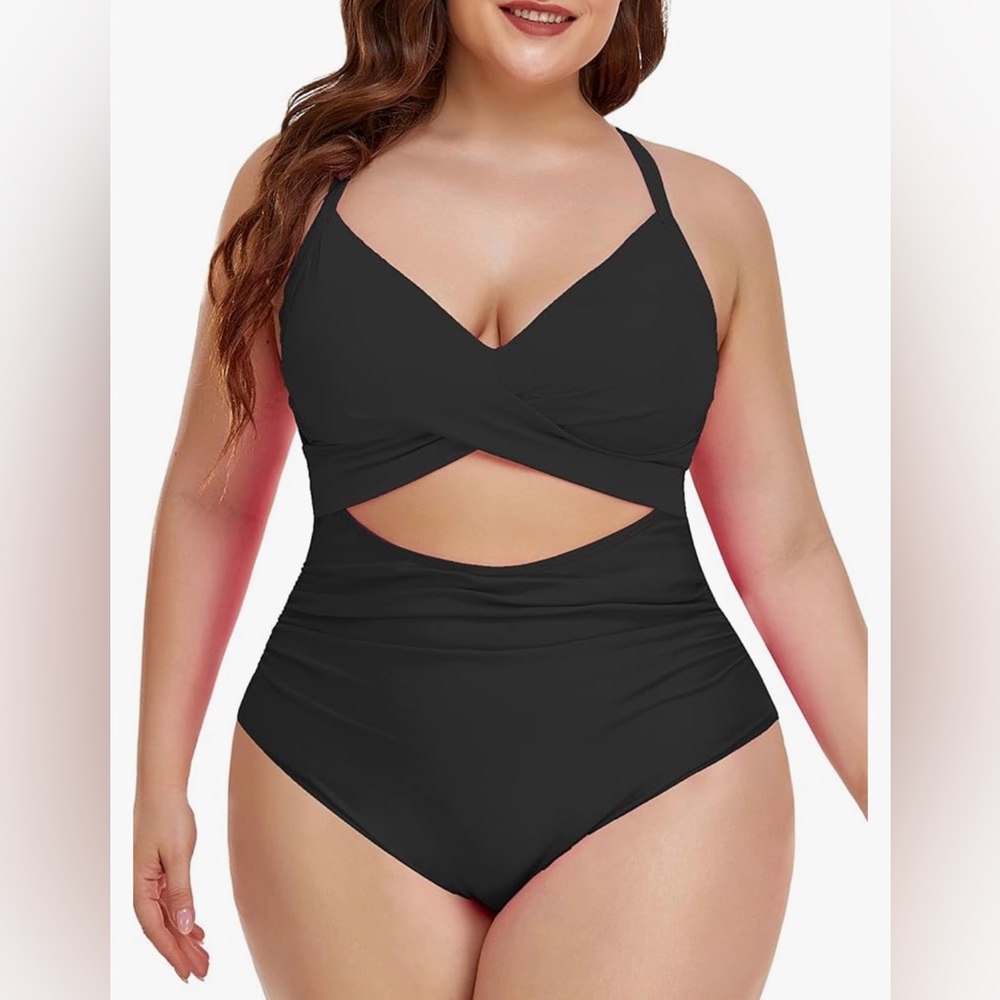 Black One Piece Swimsuit Tummy Control Cutout High Waisted